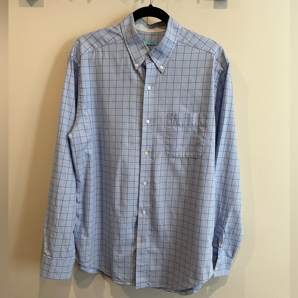 J.McLaughlin Men's Blue Plaid Cotton Long Sleeve Button Down Shirt Size Large
